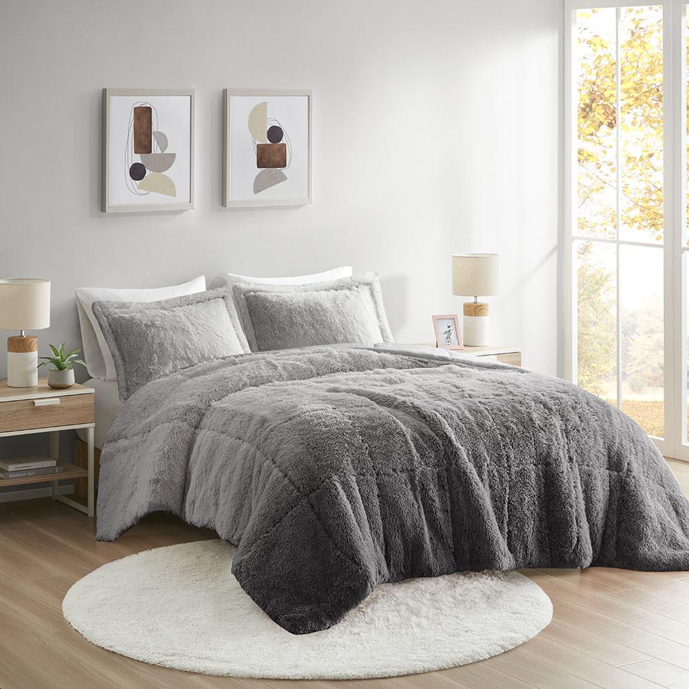 Ombre Shaggy Long Fur Comforter Mini Set. Picture 4