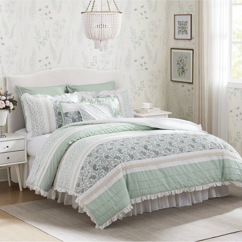 Dawn 9 Piece Cotton Percale Comforter Set, Aqua color. Picture 5