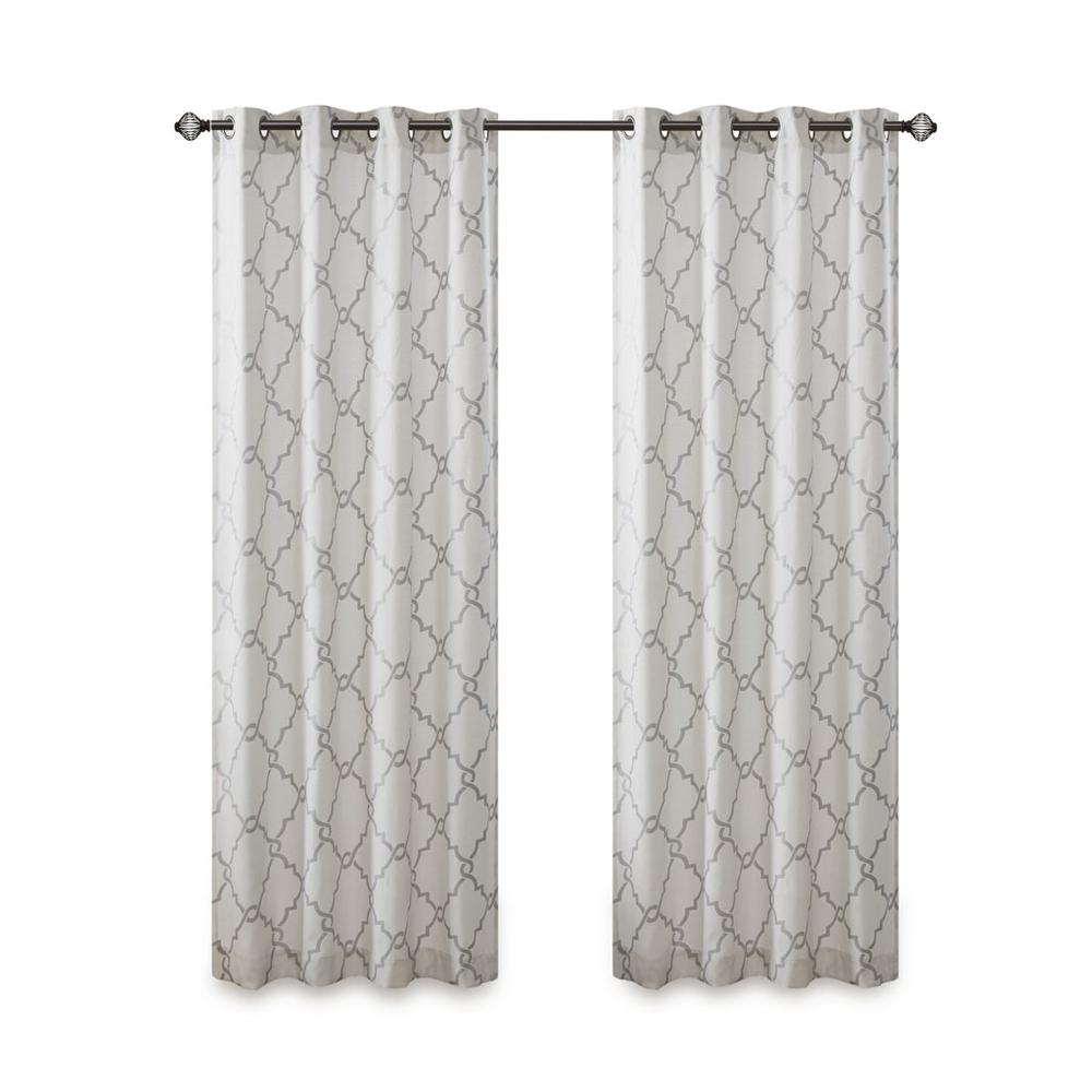 Fretwork Print Grommet Top Window Curtain Panel. Picture 1