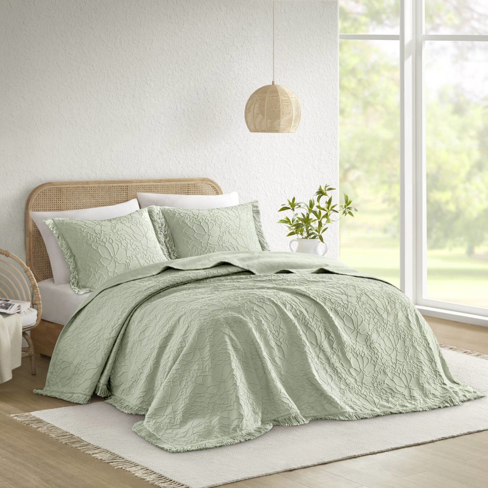 Willow 3PCS Bedspread Set, Sage color. Picture 2