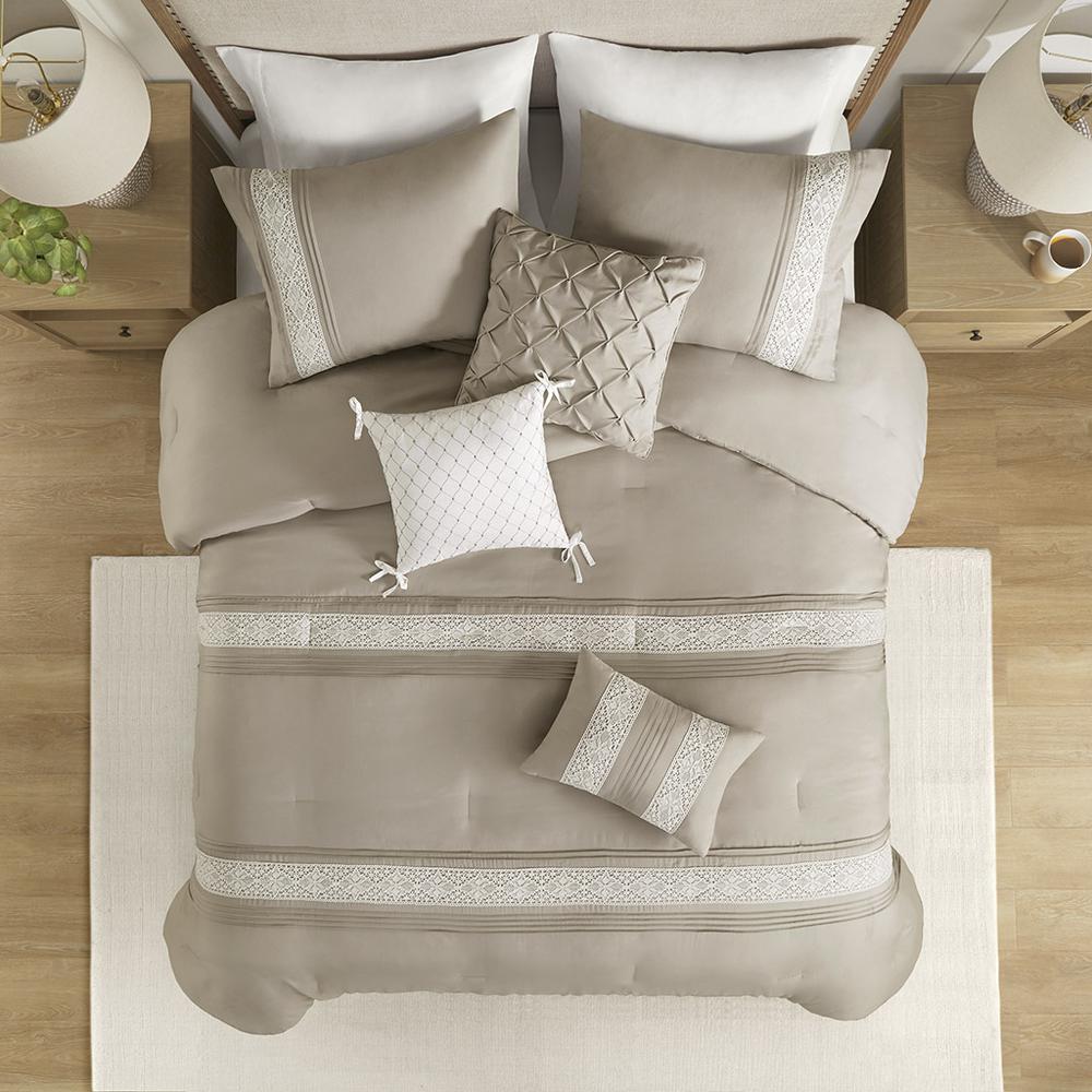 7 Piece Lace Trim Comforter Set with Throw Pillows. Picture 4