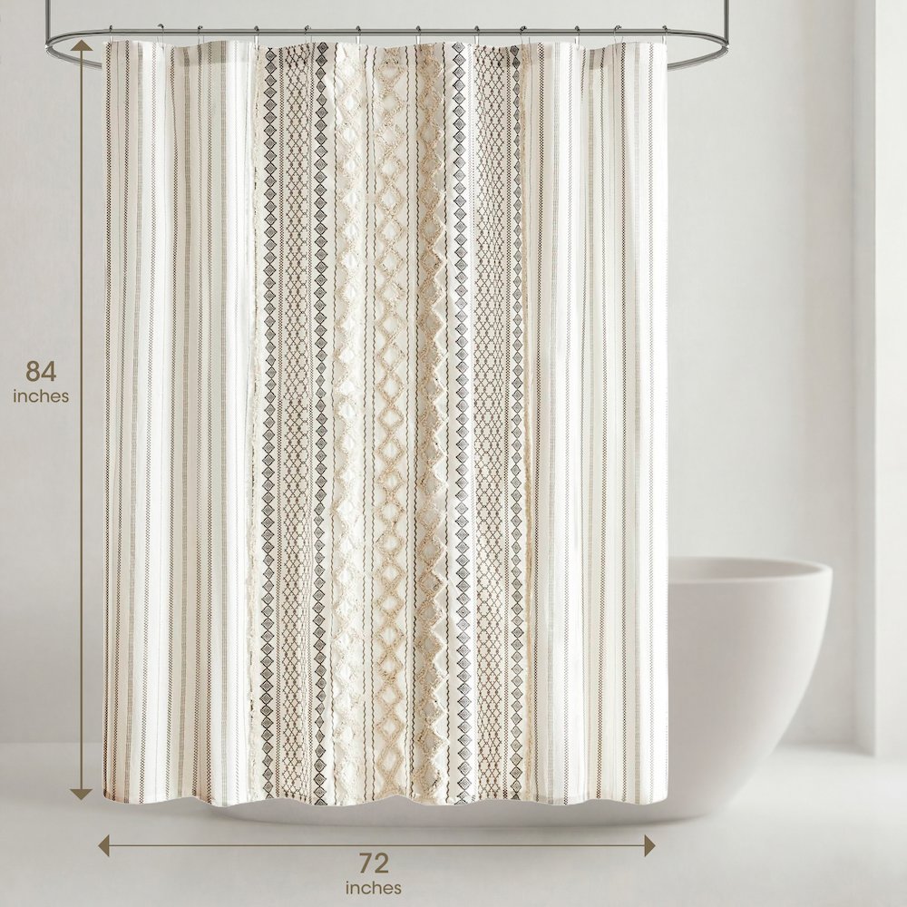 Imani Cotton Printed Shower Curtain with Chenille. Picture 2