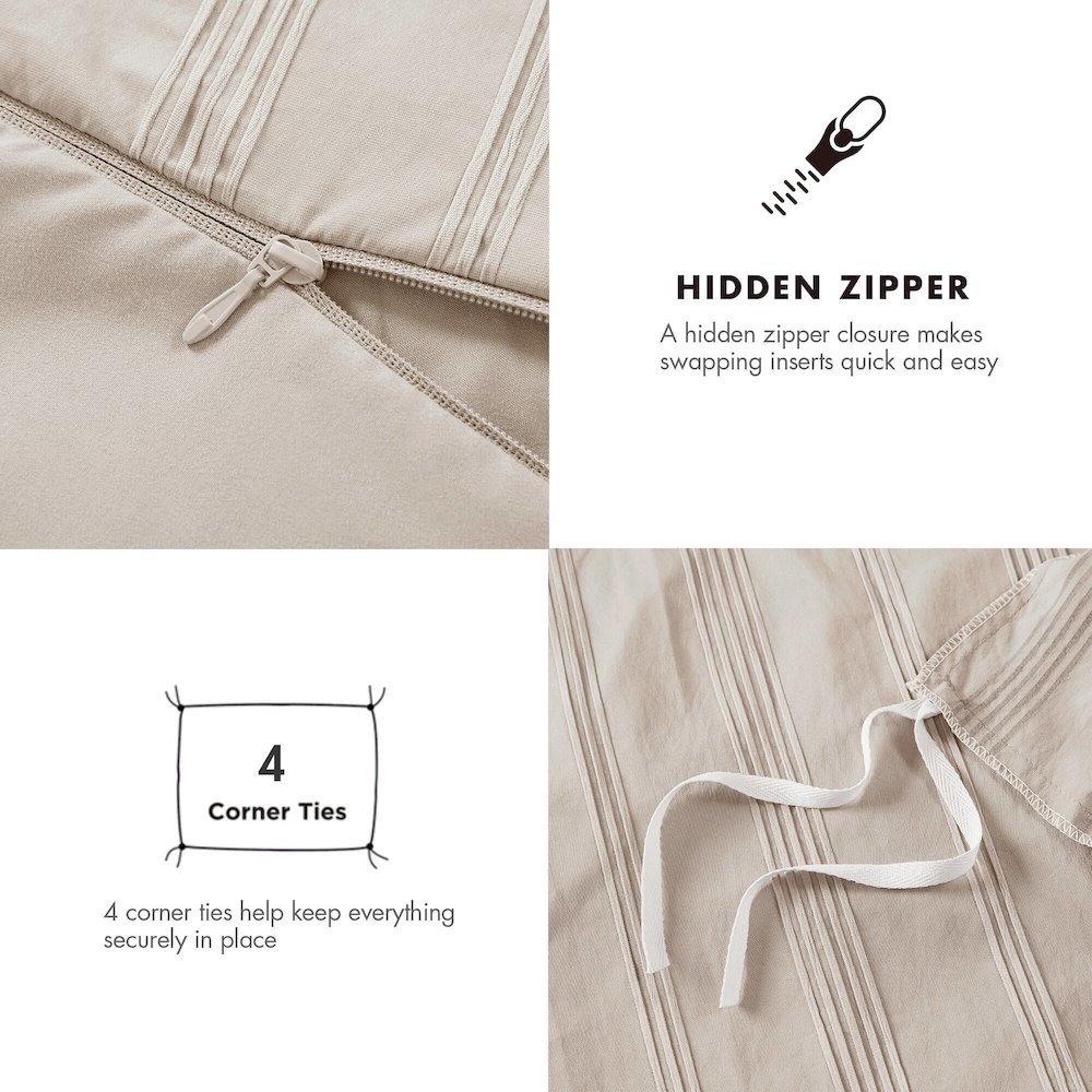Logan Woven Striped Duvet Set, Neutral color. Picture 3