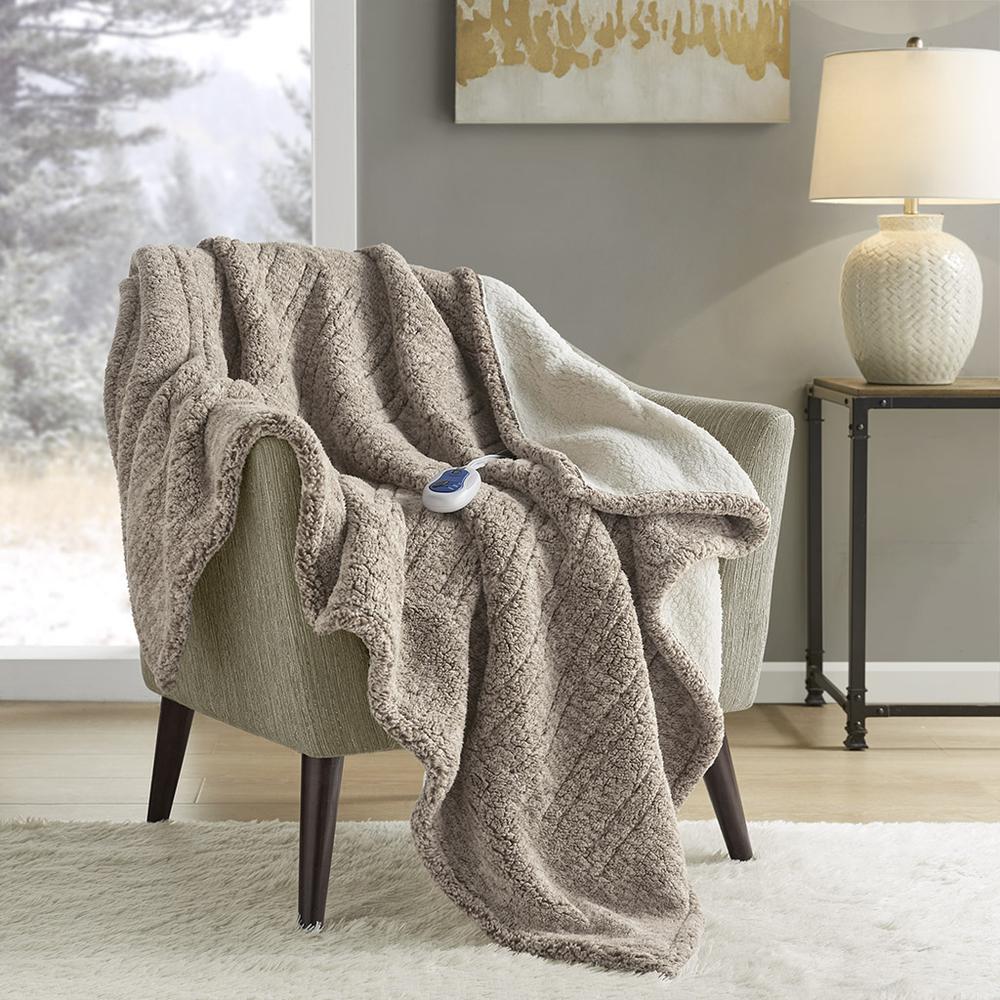 Marbled Sherpa Heated Throw, Grey color. Picture 1