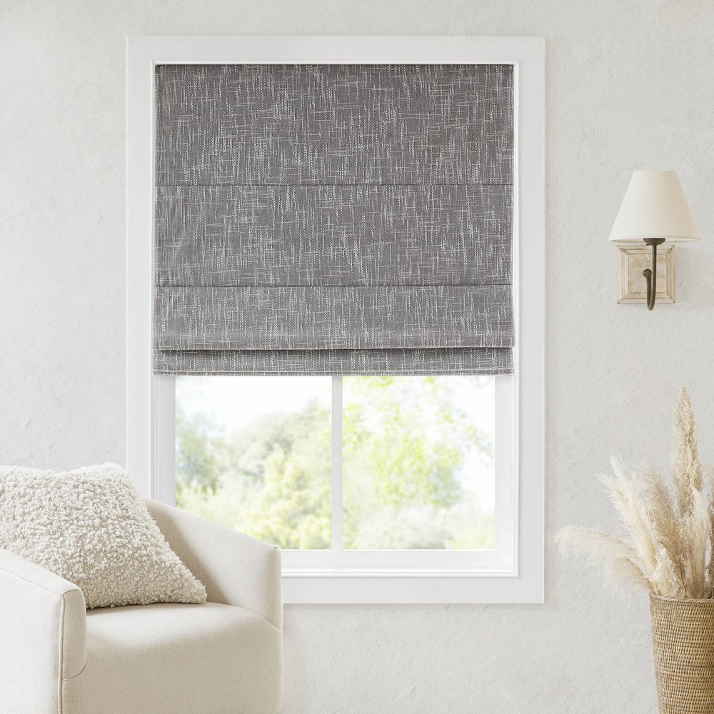 Quincy Total Blackout Cordless Roman Shade, Grey color. Picture 1
