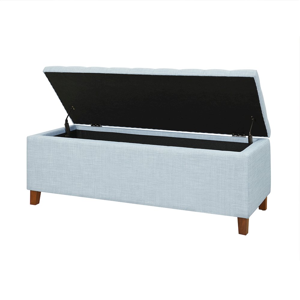 Shandra Tufted Top Upholstered Storage Bench, Light Blue color. Picture 3