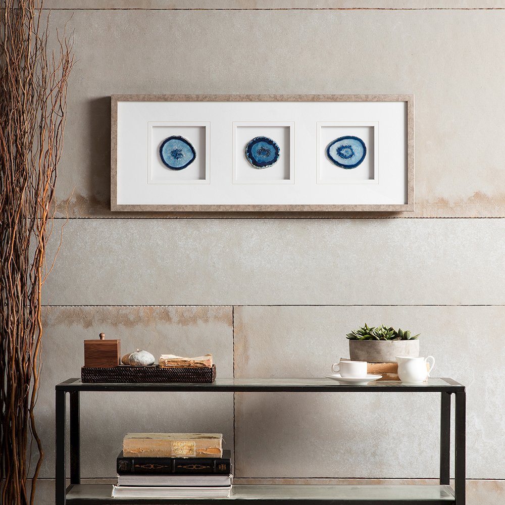 Real Stone Framed Glass and Double Matted Wall Art. Picture 1