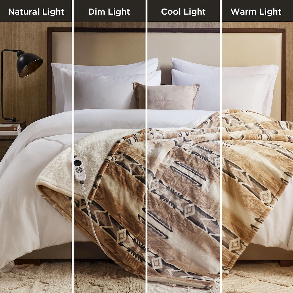 Print Plush to Sherpa Heated Throw. Picture 2