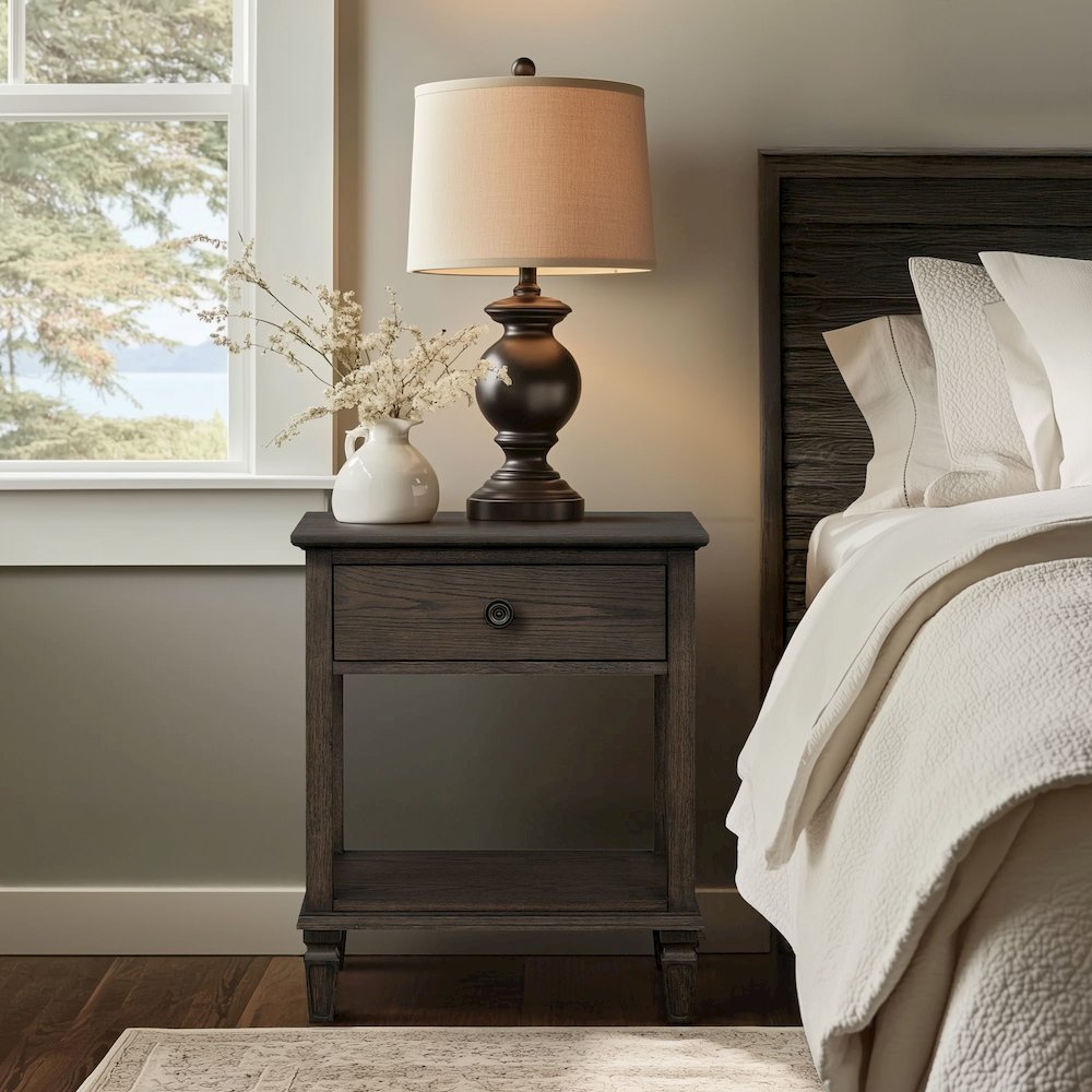 Victoria Bedside Table, Antique Brown color. Picture 2