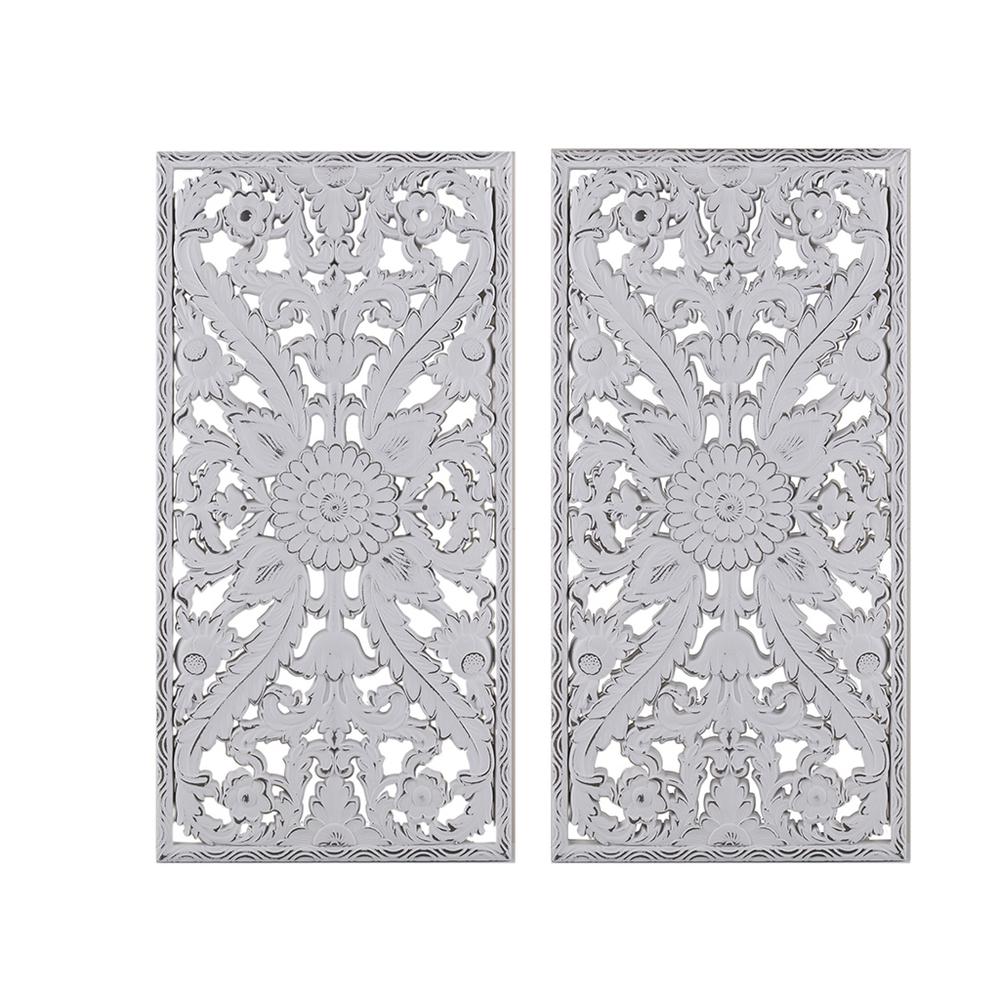 Distressed Carved Wood 2-piece Wall Decor Set. Picture 4