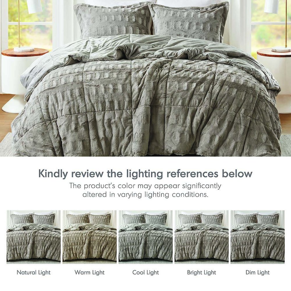 Gia Solid Faux Fur Comforter Mini Set, Gray color. Picture 2