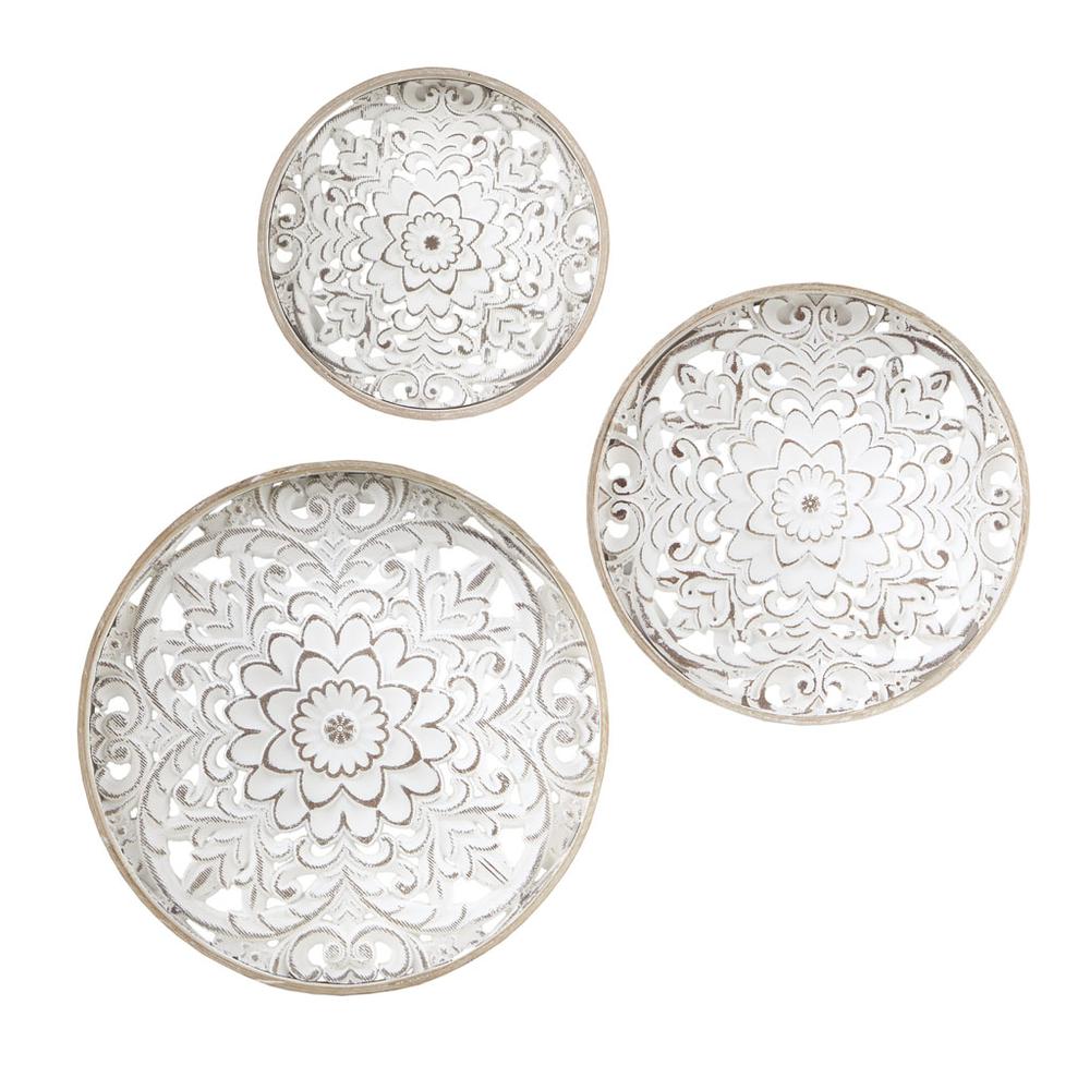 Distressed White Floral 3-piece Carved Wood Wall Decor Set. Picture 4