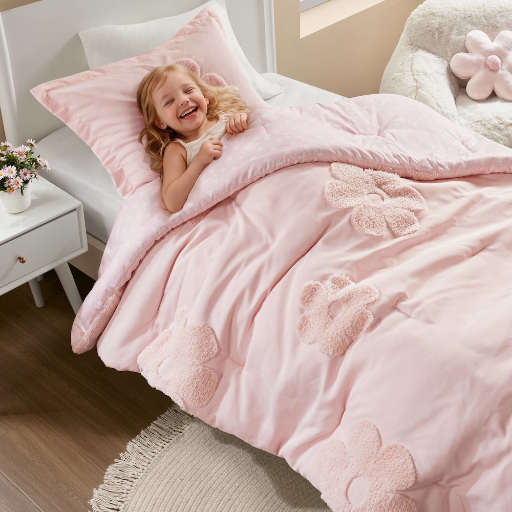 Floral Reversible Tufted Chenille Comforter Set with Flower Throw Pillow. Picture 3