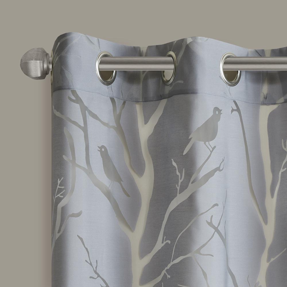 Grommet Top Sheer Bird on Branches Burnout Window Curtain. Picture 3