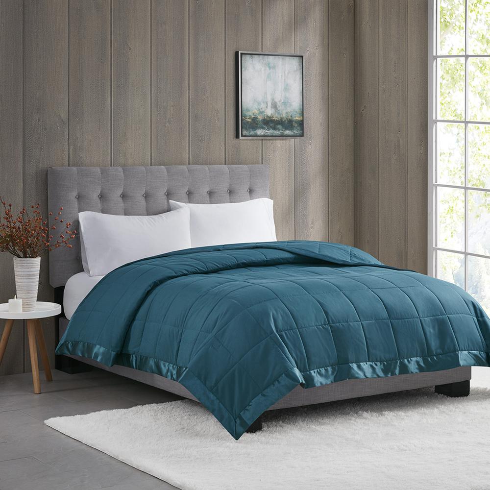 Lightweight Down Alternative Blanket with Satin Trim. Picture 4