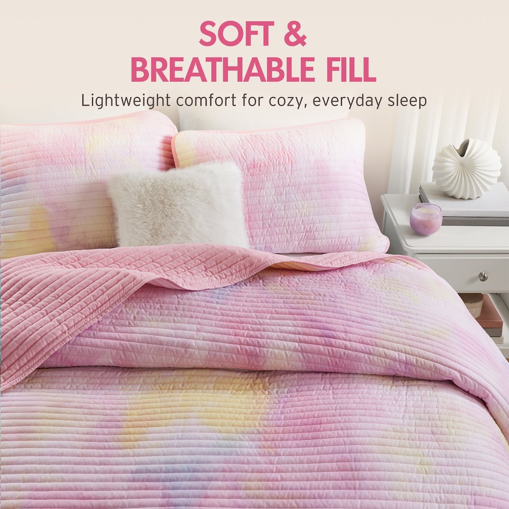 Cassiopeia Watercolor Tie Dye Printed Quilt Set with Throw Pillow. Picture 4