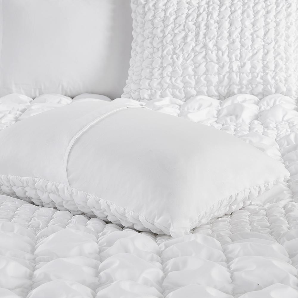 Evelyn 3 Piece Stripe Ruched Comforter Set, White color. Picture 2