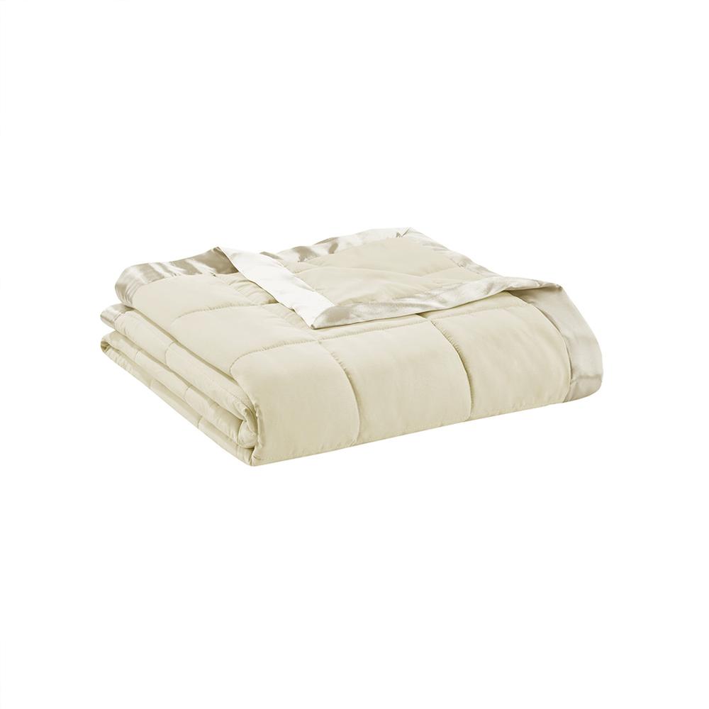Lightweight Down Alternative Blanket with Satin Trim. Picture 1