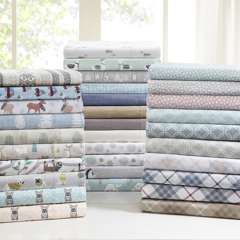 Cozy Flannel Printed Sheet Set, Grey Penguins color. Picture 3
