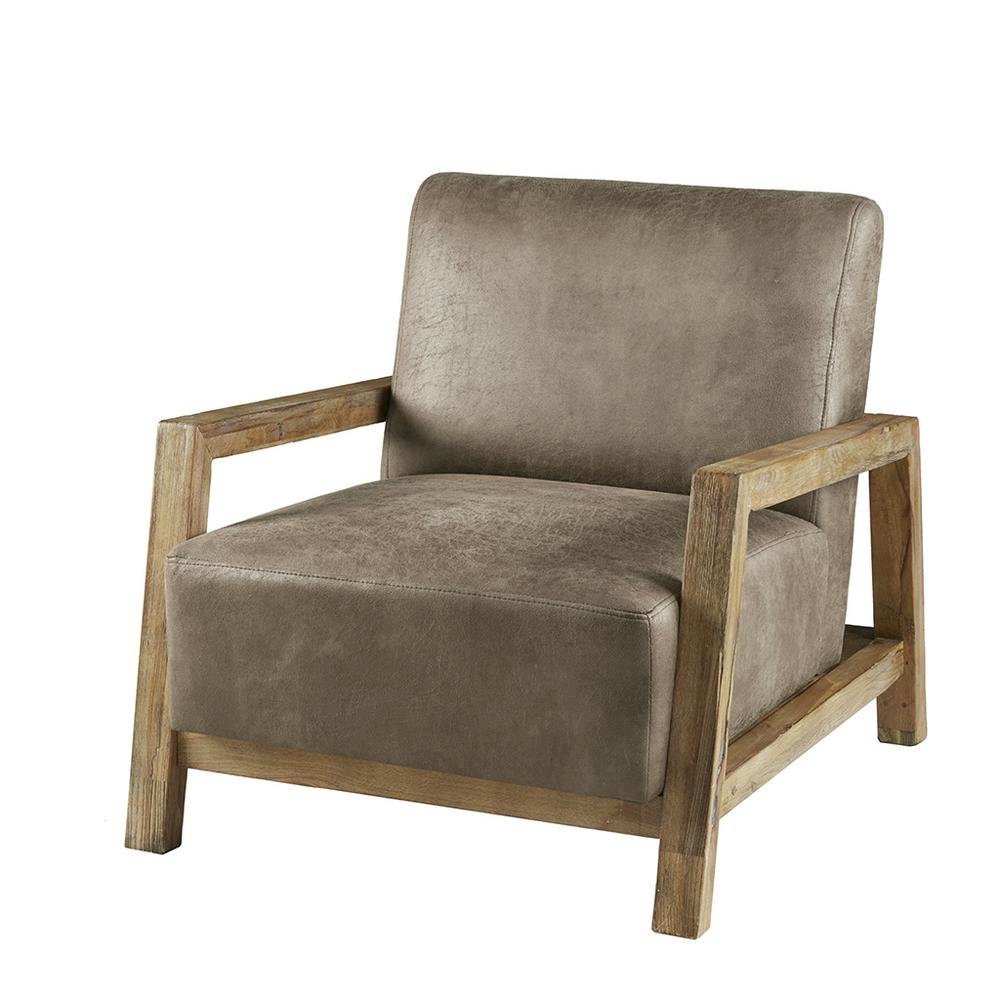 Brown Upholstered Accent Chair with Reclaimed Wood Frame for Living Room. Picture 1