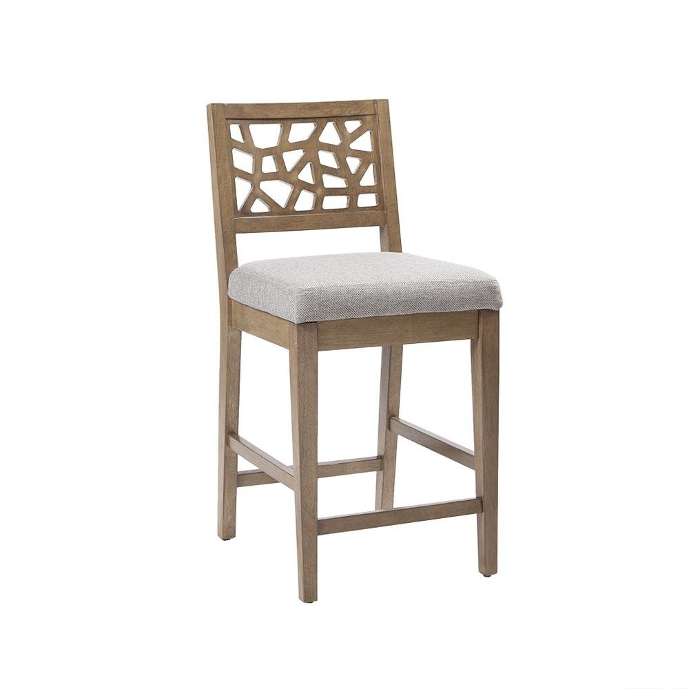Gray Upholstered Counter Stool with Solid Wood Legs for Kitchen Islands. Picture 1