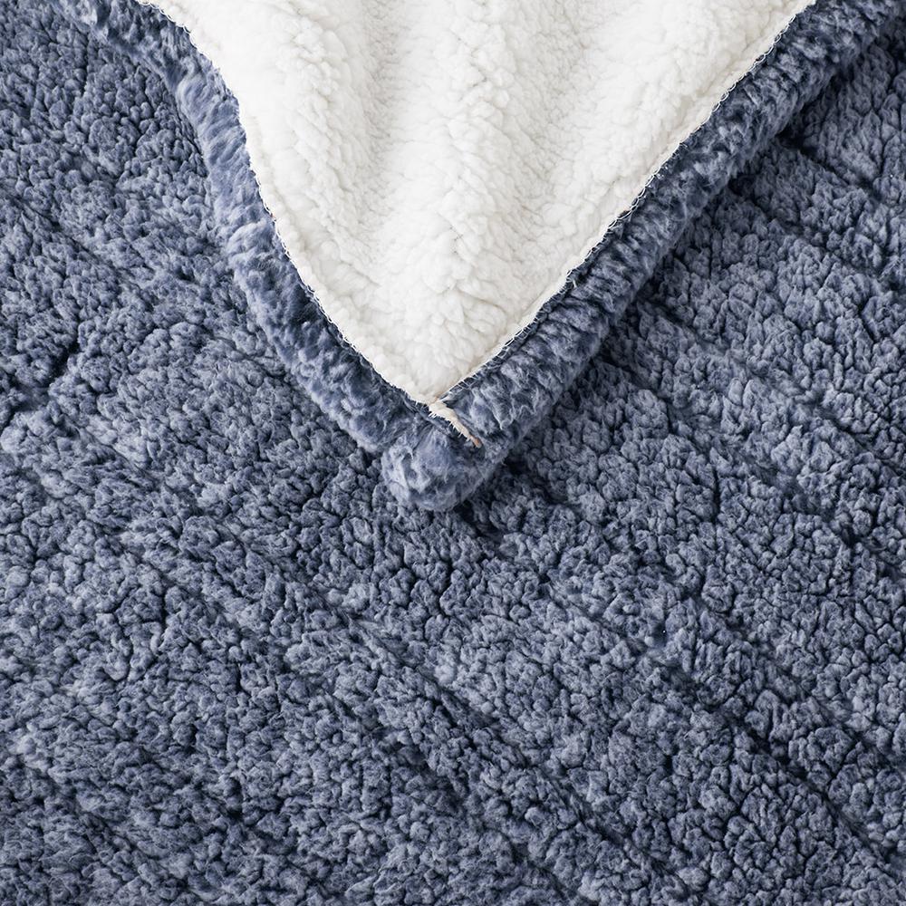 Marbled Sherpa Heated Throw, Blue color. Picture 3
