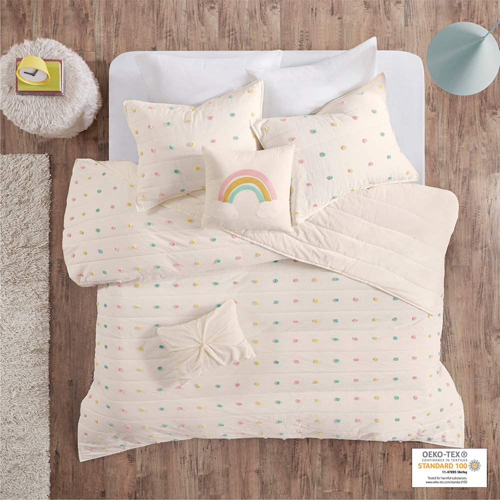 Pom Pom Cotton Jacquard Quilt Set with Throw Pillows. Picture 4