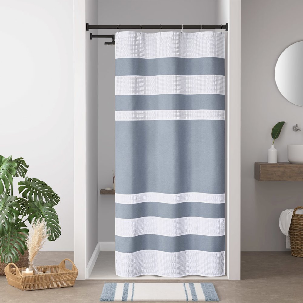 Spa Waffle Shower Curtain with 3M Treatment, Dark Blue color. Picture 2