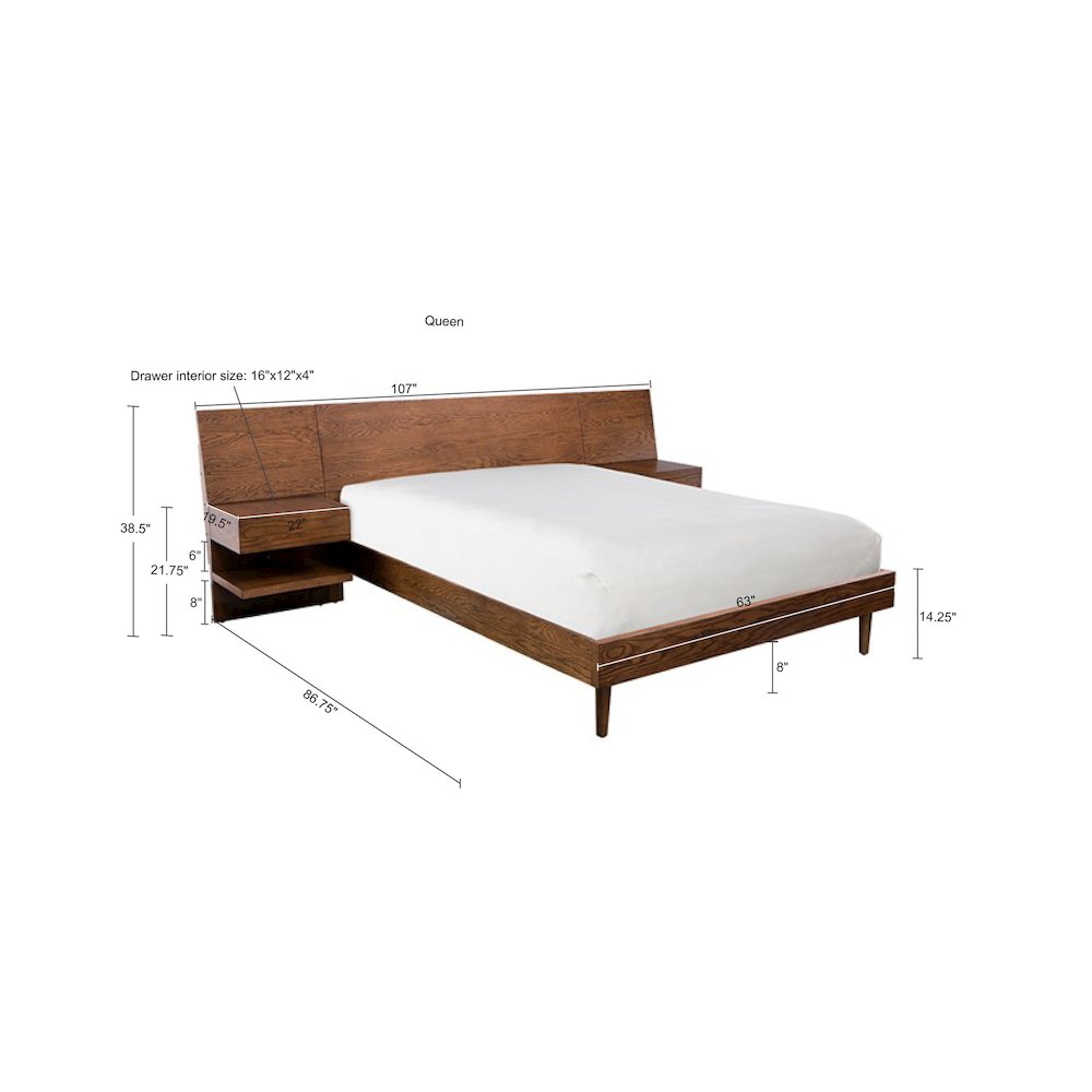 Clark Bed with 2 Nightstands, Pecan color. Picture 4