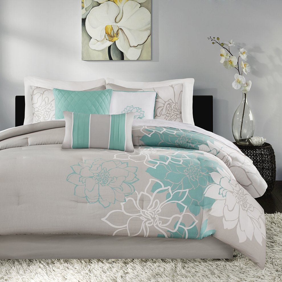 Lola Printed Cotton Sateen Comforter Set, Aqua color. Picture 2