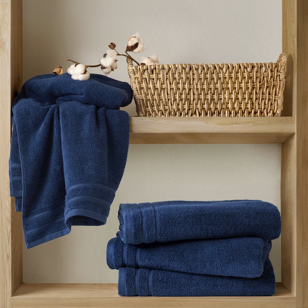 Quick Dry 100% Cotton Towel Set, Indigo color. Picture 1