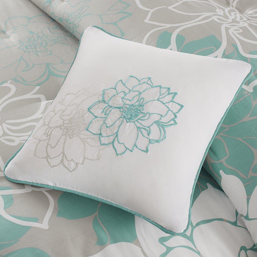 Lola Printed Cotton Sateen Comforter Set, Aqua color. Picture 5