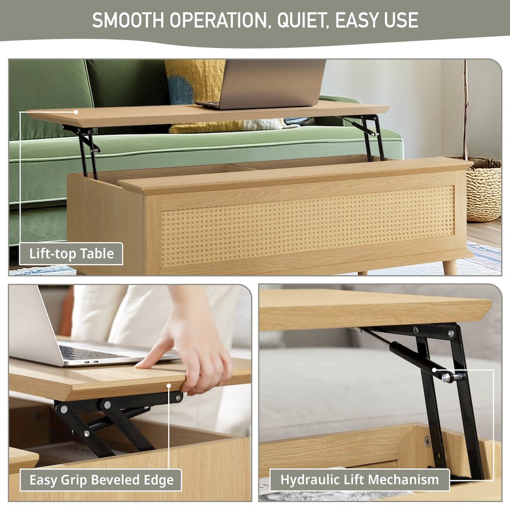 Rattan Lift-Top Coffee Table with Storage. Picture 4