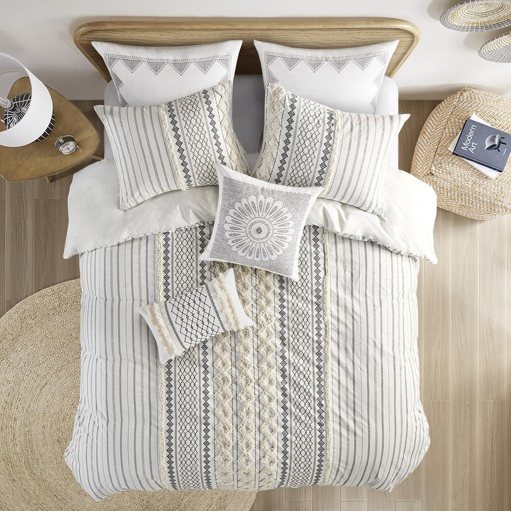 Cotton Printed Duvet Cover Set with Chenille. Picture 4