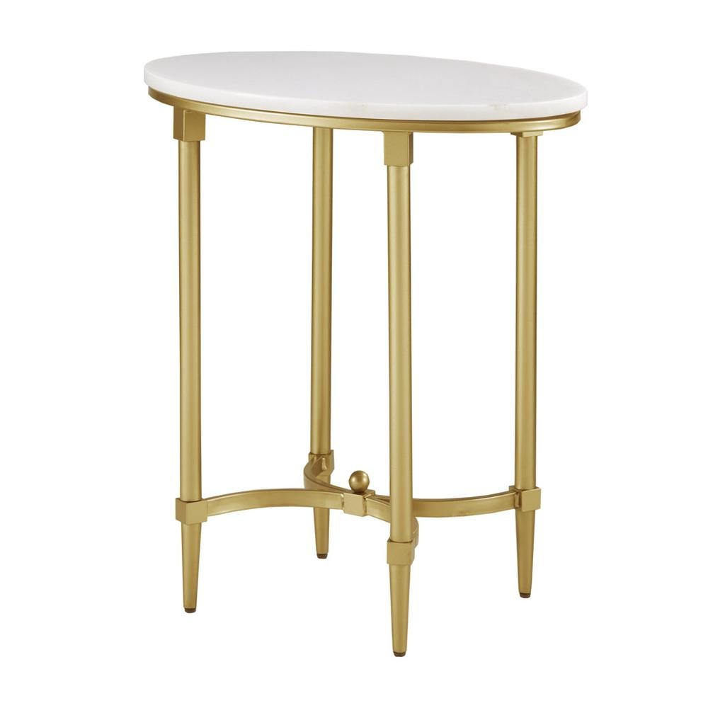 White Marble End Table with Metal Legs – Small Side Table for Living Room. Picture 1