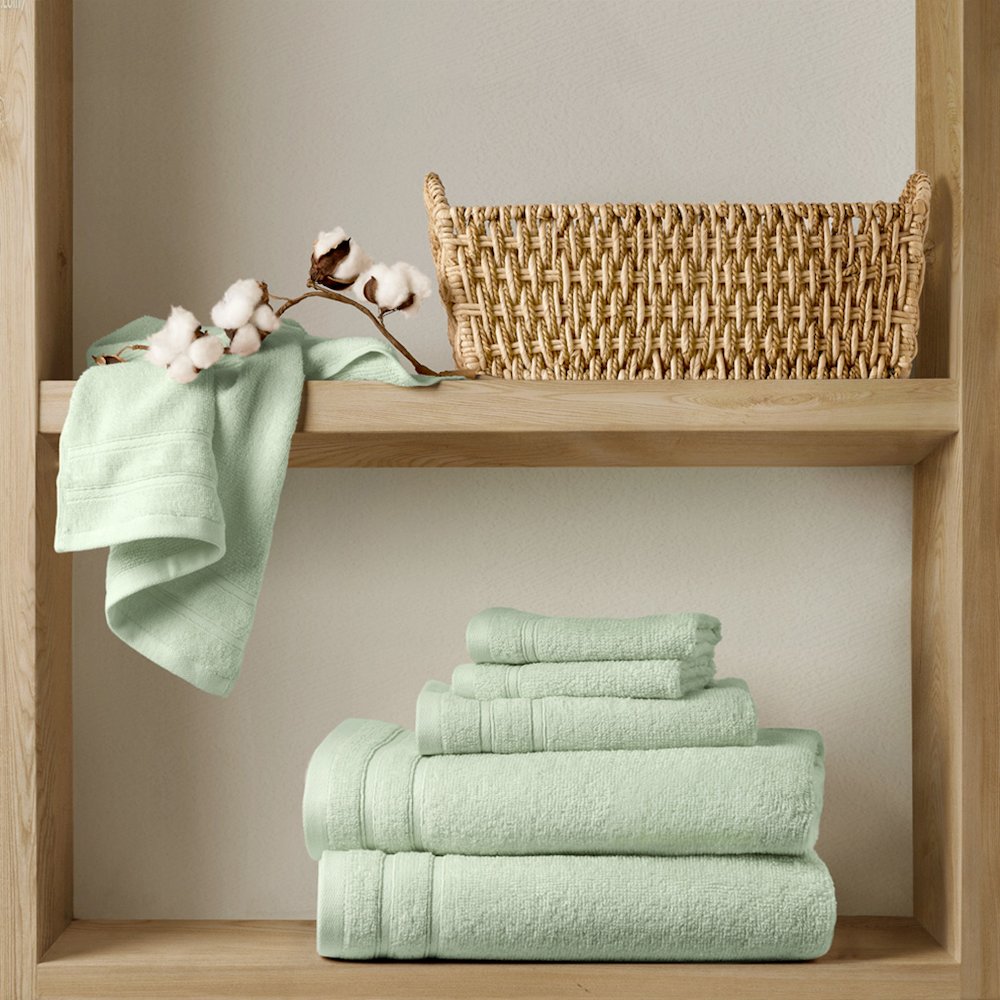 Quick Dry 100% Cotton 6pc Towel Set, Seafoam color. Picture 1