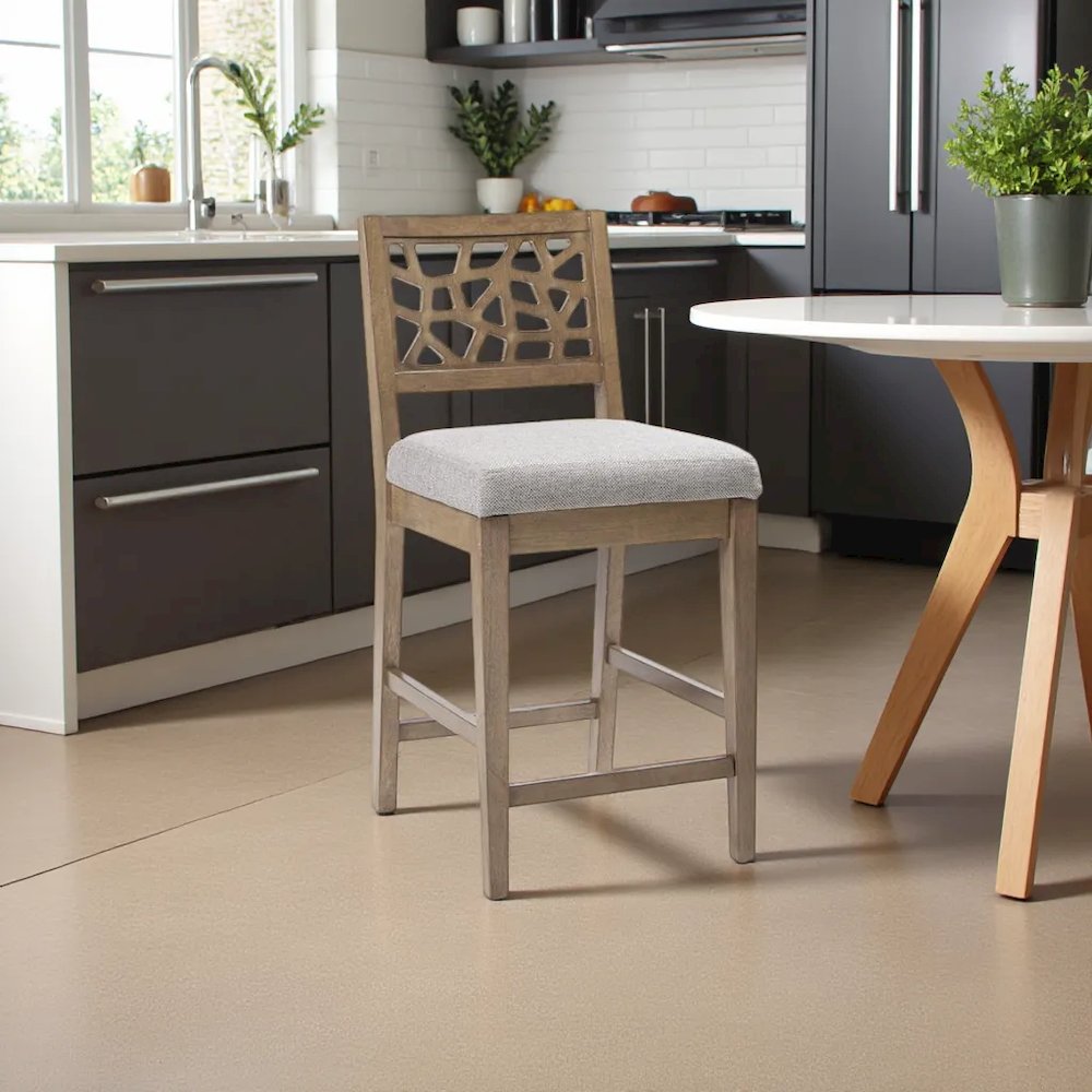 Gray Upholstered Counter Stool with Solid Wood Legs for Kitchen Islands. Picture 2
