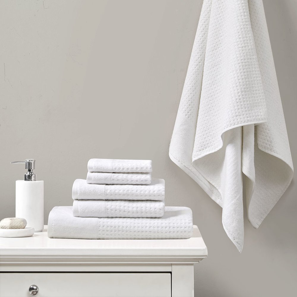 Cotton Waffle Jacquard Antimicrobial Bath Towel 6 Piece Set. Picture 3