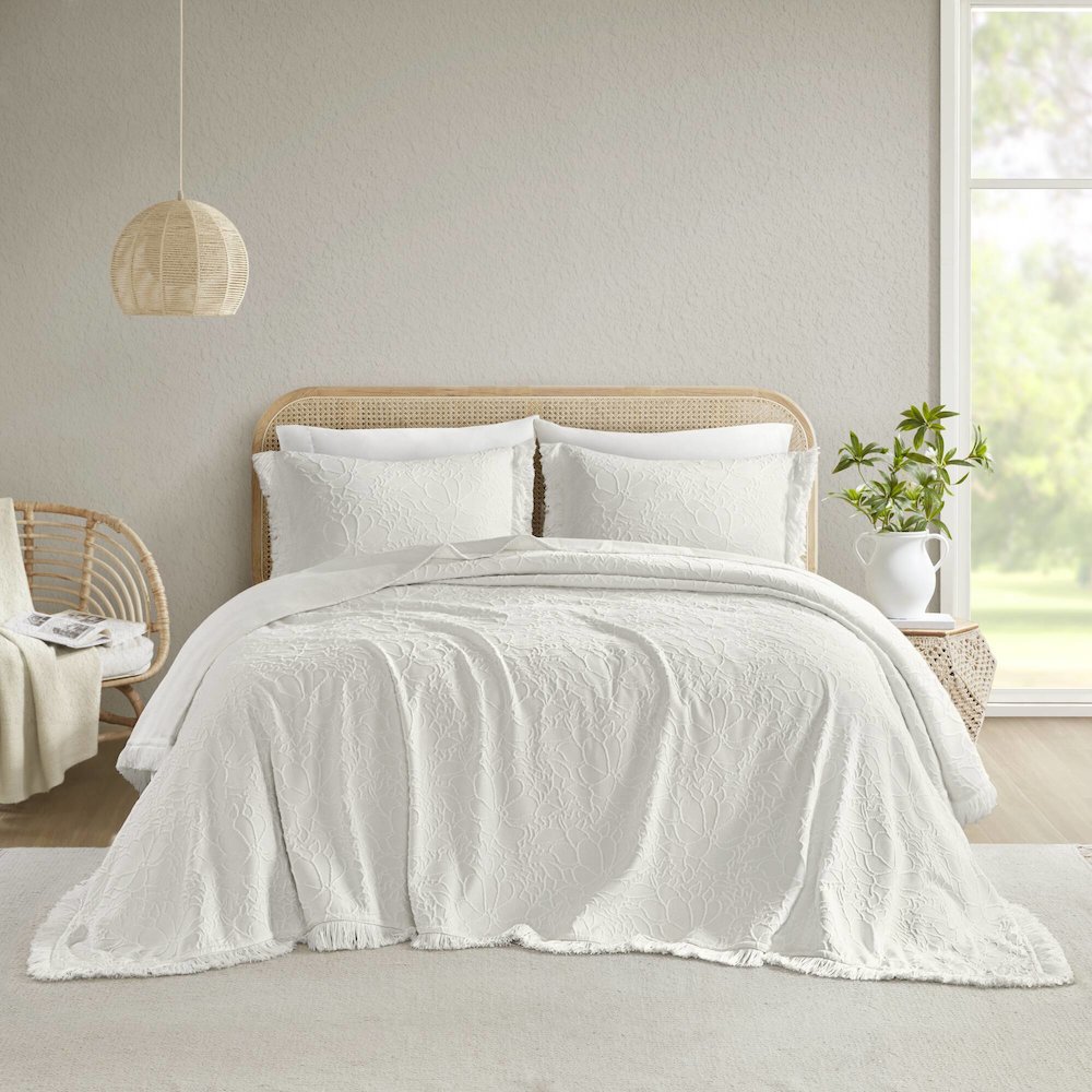 Willow 3PCS Bedspread Set, White color. Picture 2