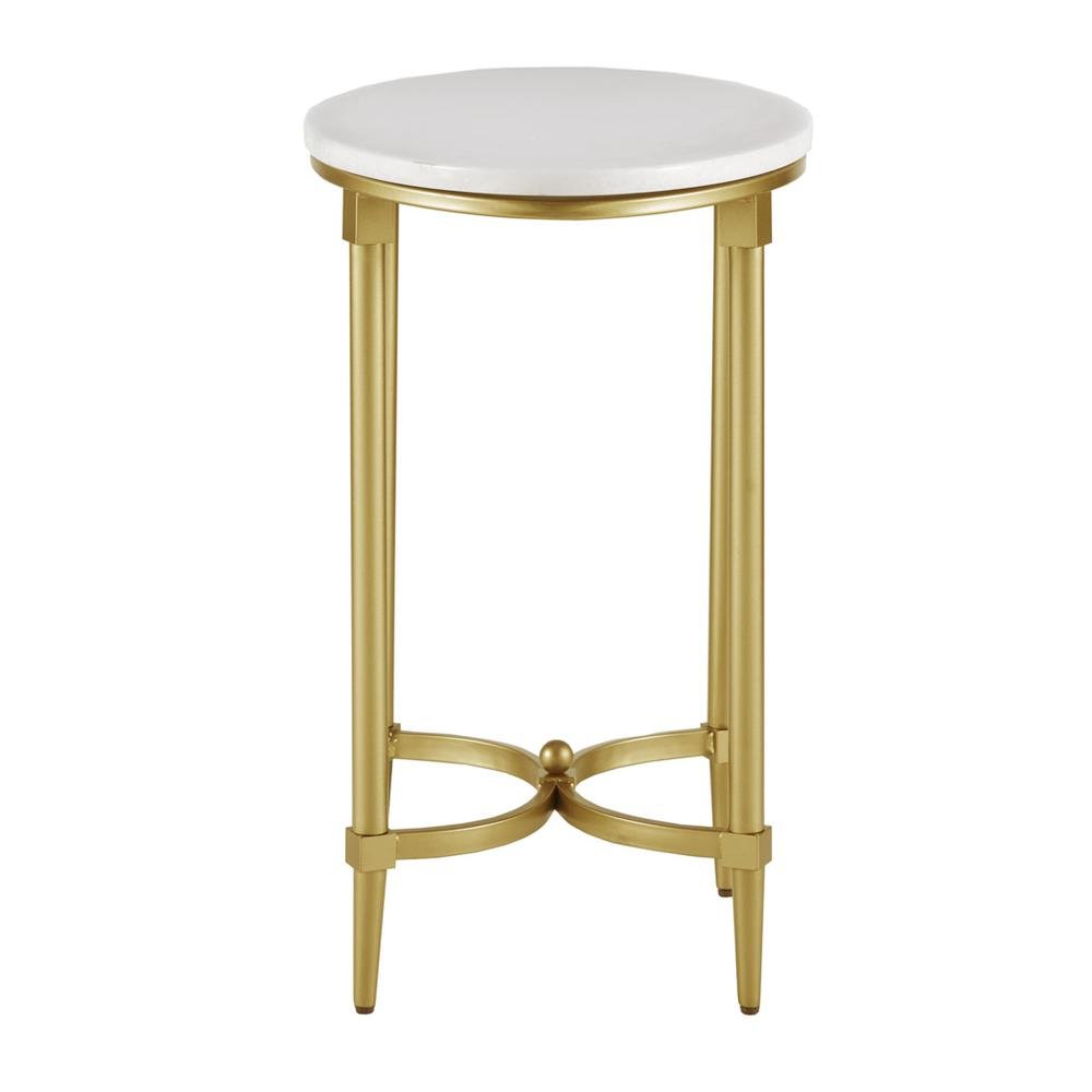White Marble End Table with Metal Legs – Small Side Table for Living Room. Picture 2