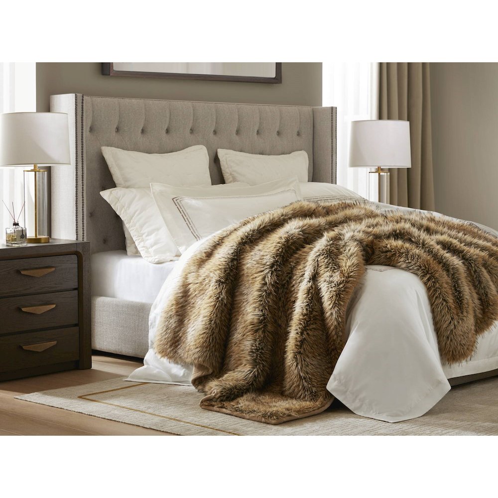 Botswana Animal Faux Fur Throw Blanket, Bobcat color. Picture 1