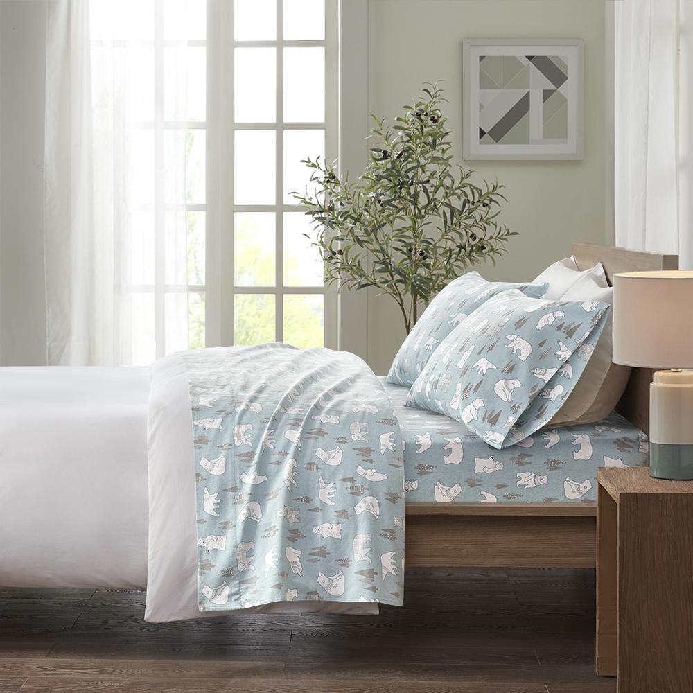 Cozy Flannel Printed Sheet Set, Blue Polar Bears color. Picture 4