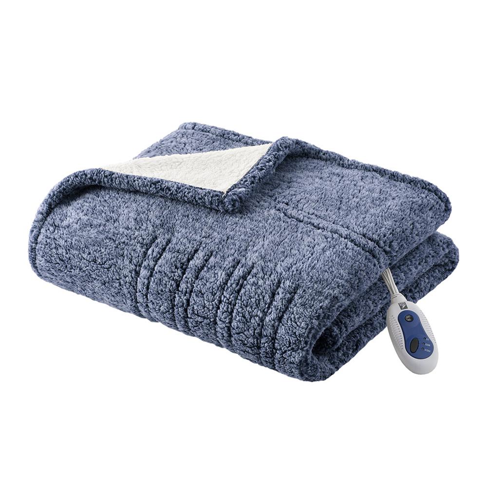 Marbled Sherpa Heated Throw, Blue color. Picture 1