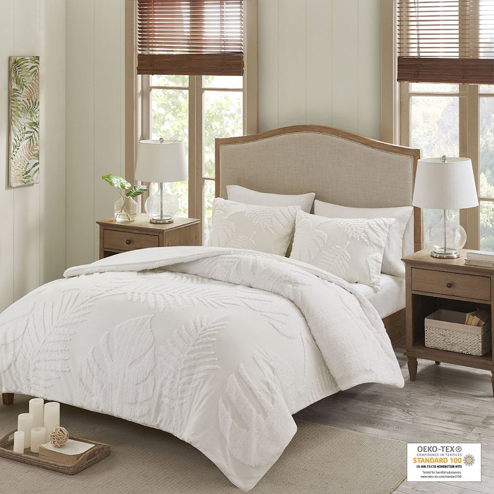 3 Piece Tufted Cotton Chenille Palm Comforter Set. Picture 4