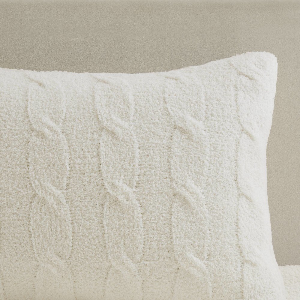 Riordan Cable Knit Chenille Comforter Set, Ivory color. Picture 2