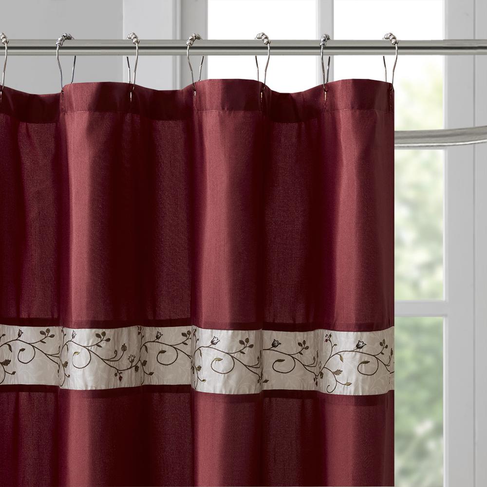 Faux Silk Embroidered Floral Shower Curtain. Picture 2