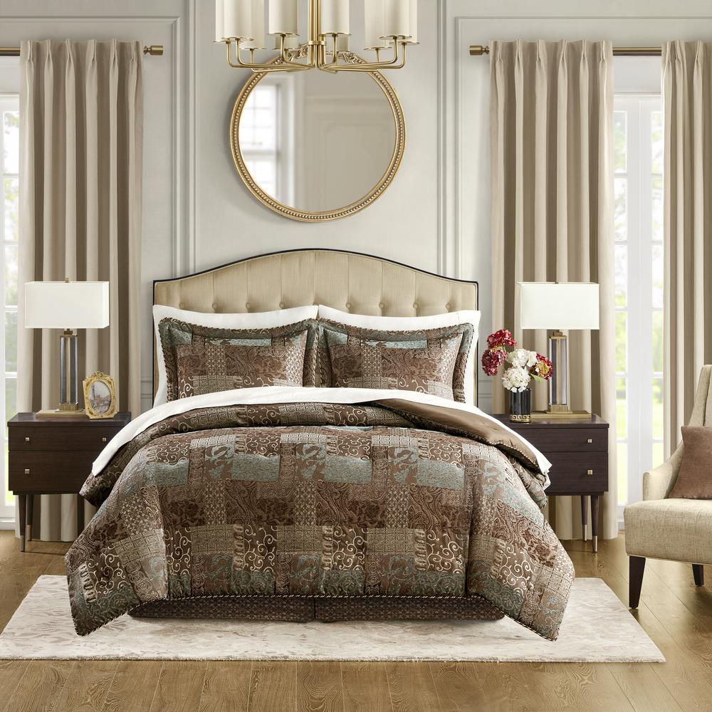 Galleria 4 Piece Comforter Set, Brown color. Picture 3