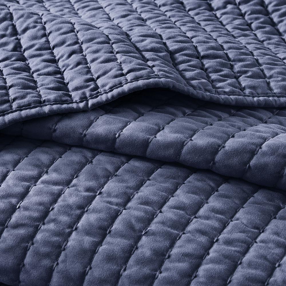 Keaton 3 Piece Quilt Set, Navy color. Picture 3