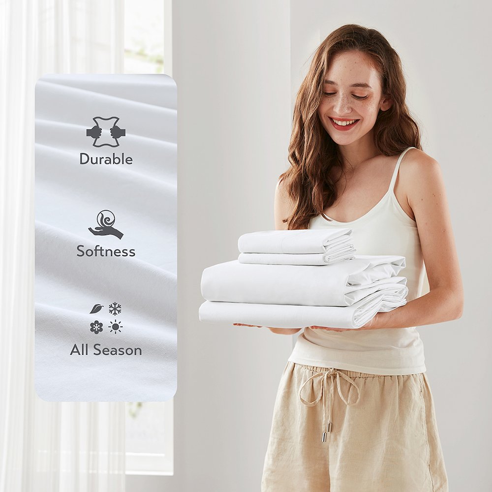 Cotton 144TC 100% Cotton Solid Sheet Set, White color. Picture 3