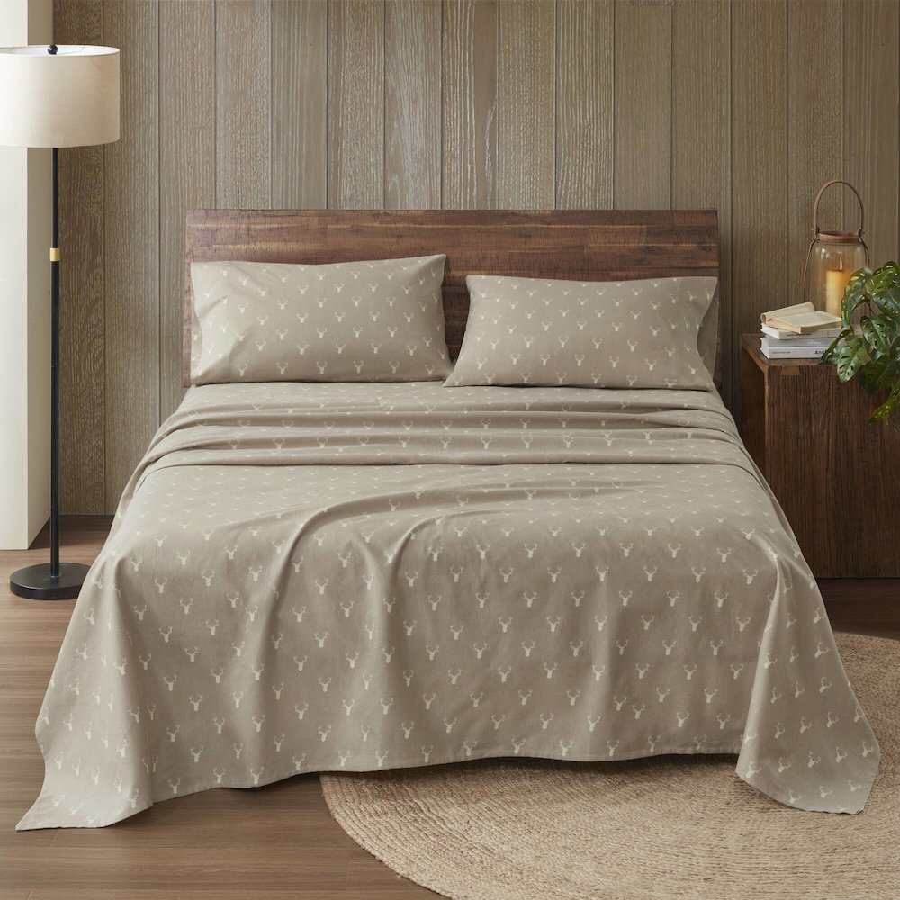 Flannel 100% Cotton Flannel Printed Sheet Set, Stag Head color. Picture 2